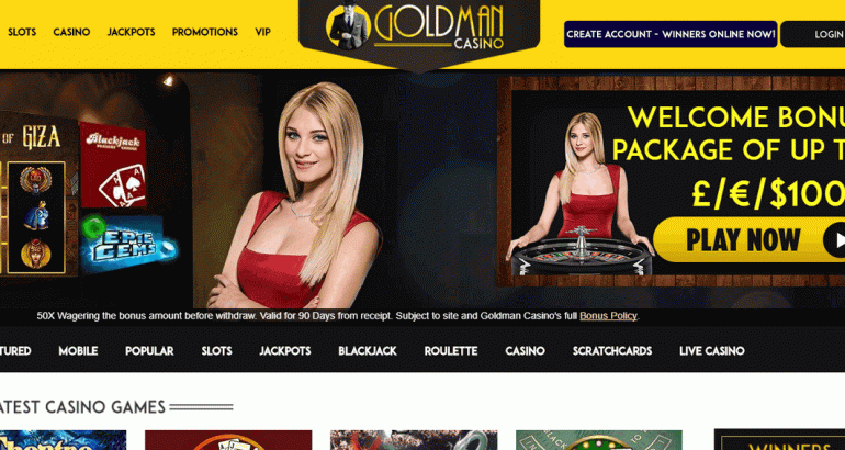 Goldmancasino Amazing welcome package up to 1000€ goldmancasino huge casino bonus no deposit