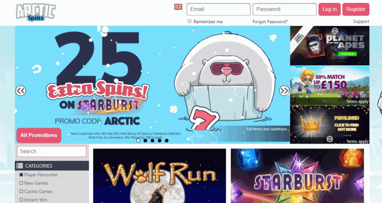 Arcticspins 25 extra spins on Starburst arcticspins 50 extra spins new uk casino bonus code