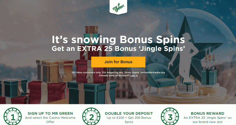 MrGreen Casino Exclusive extra 25 Bonus Jingle Spins mrgreen 25 christmas bonus free spins december 2018