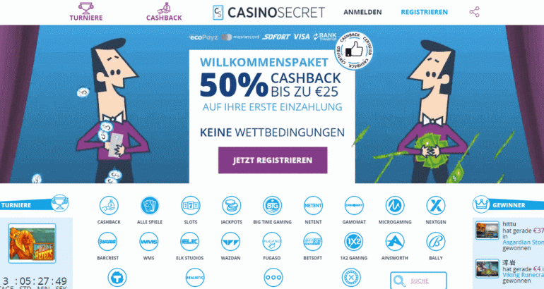 casinosecret at de 50 cashback no wagering bonus free spins