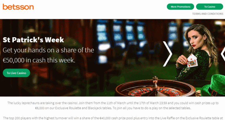 Betsson St Patrick’s Week – €50,000 in cash betsson no deposit bonus free spins germany