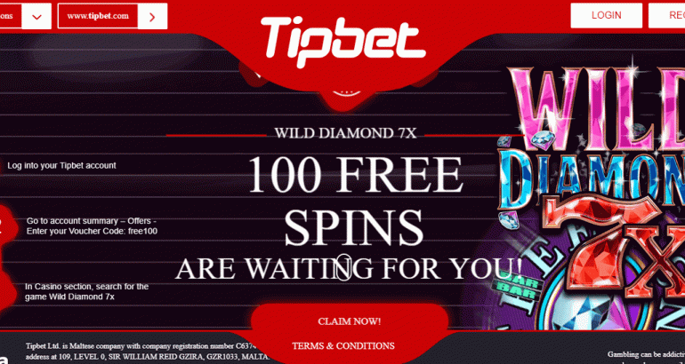 tipbet casino 100 free spins no deposit