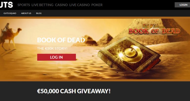Guts book of dead €50,000 cash giveaway guts 50 no deposit casino free spins bonus