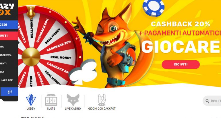 CrazyFox Casino 20% Cashback & Pagamenti Automatici CrazyFox codice promozionale senza deposito italy