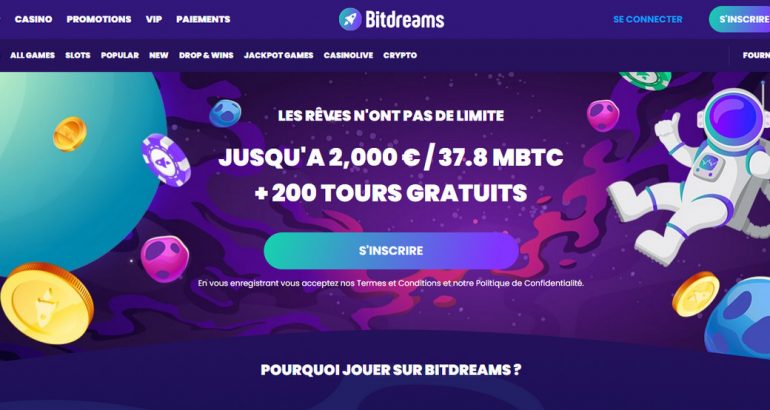 Bitdreams 200 Tours Gratuits & 2000 EUR Bonus de Bienvenue Bitdreams Sans Depot bonus code france